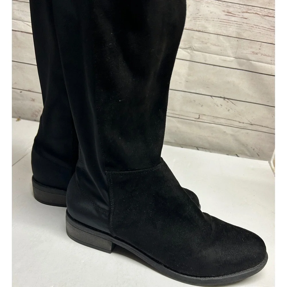 Rebel by Zigi Tall Black Knee High Boots Women 9.5 Faux Suede Stretch Panel Low